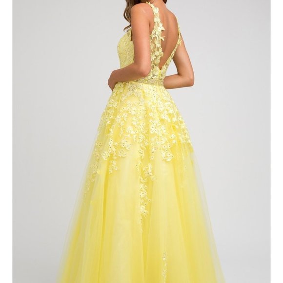 NEW YELLOW Floral Appliques Prom Ballgown Dress JT224 - Picture 3 of 3